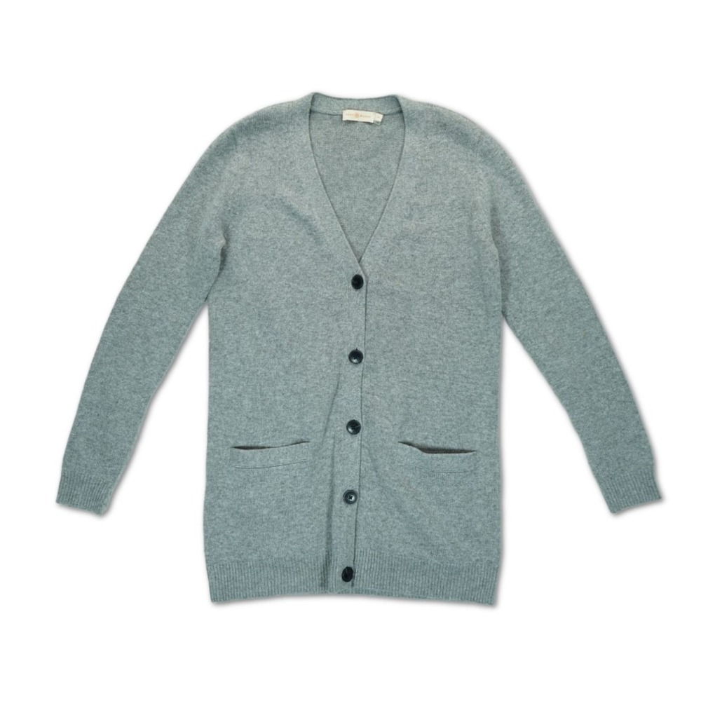 Tory Burch Cardigan Sweater Wool / Cashmere‎ Small Gray V-Neck Long Sleeve